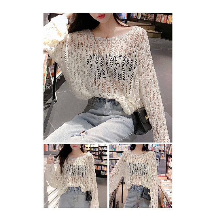 Áo Sweater Dệt Kim Mỏng Tay Dài Khoét Lỗ Chống Nắng Thời Trang Mùa Hè Mới 2022 Cho Nữ