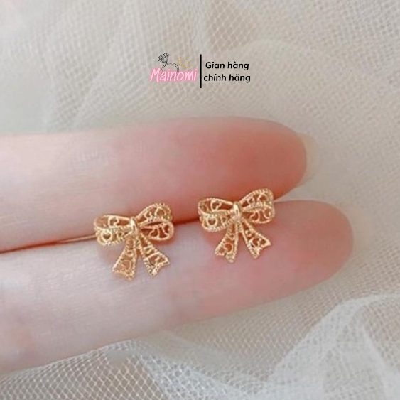 Bông tai nơ, siêu nữ tính, hot trend trình làng Mainomi Shop Bạc Xinh