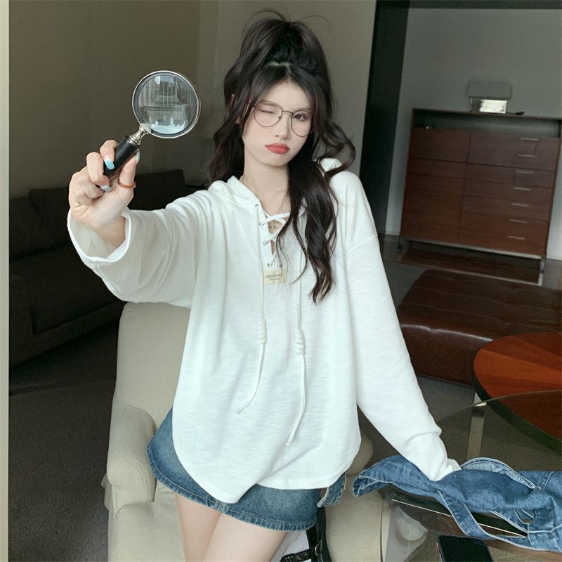 Áo thun COZOKC tay dài có mũ trùm đầu dáng rộng thời trang