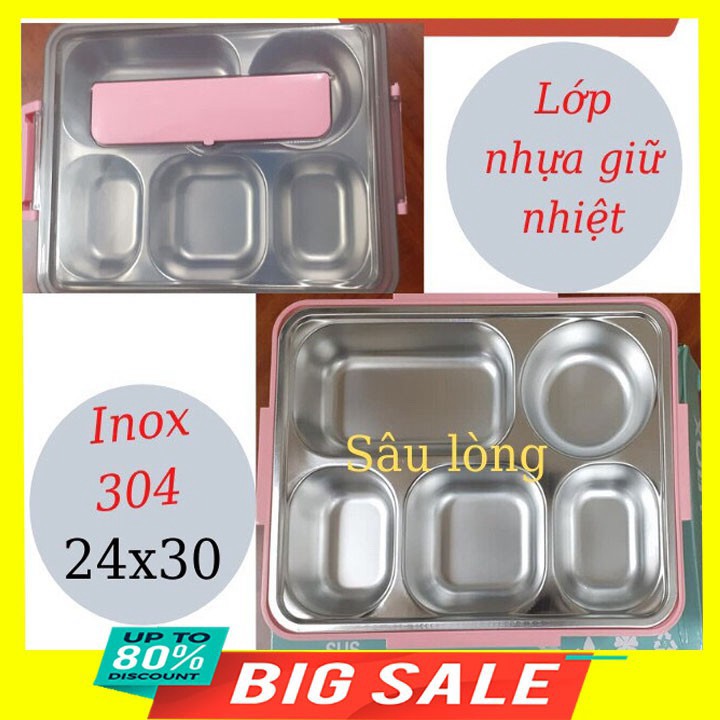 Khay cơm phần giữ nhiệt nhiều ngăn inox cao cấp 24x30cm