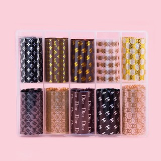 Set 10 mẫu foil dán móng logo các thương hiệu nổi tiếng 4*60cm (hộp lớn)