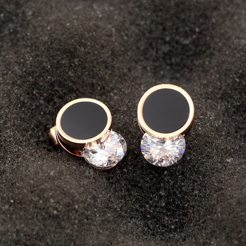 Bông Tai Hình Tròn Kẹp Đá Nhân Tạo Titan Ko Đen TT 3150