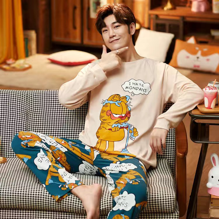 Bộ Đồ Ngủ Cotton Tay Dài In Hình Gấu Hoạt Hình Phong Cách Hàn Quốc Dành Cho Nam
