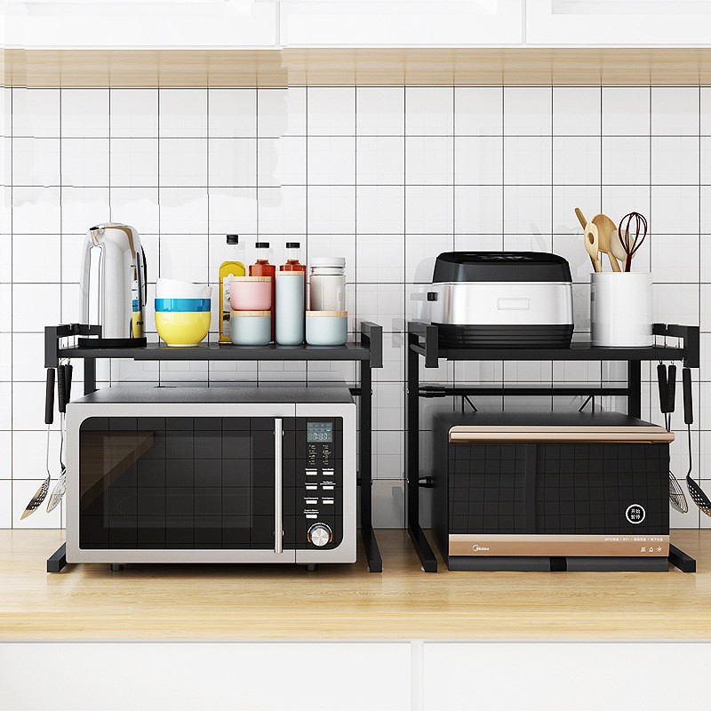 Kệ lò vi sóng 2 tầng, giá đỡ lò vi sóng bằng sắt có điều chỉnh kích thước chắc chắn | BigBuy360 - bigbuy360.vn