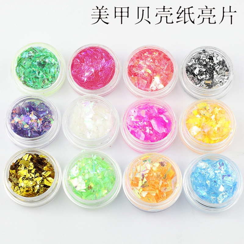 [Hàng mới về] Hộp phụ kiện kim tuyến hạt không đều trang trí móng và đồ nhựa resin epoxy thủ công 12 màu sắc tùy chọn