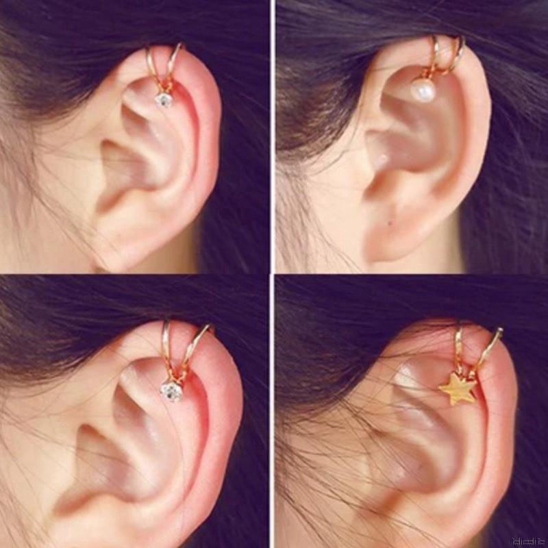 Khuyên tai đeo vành tai hình chữ U đính đá / ngọc trai / kim cương giả thời trang thanh lịch cho nữ