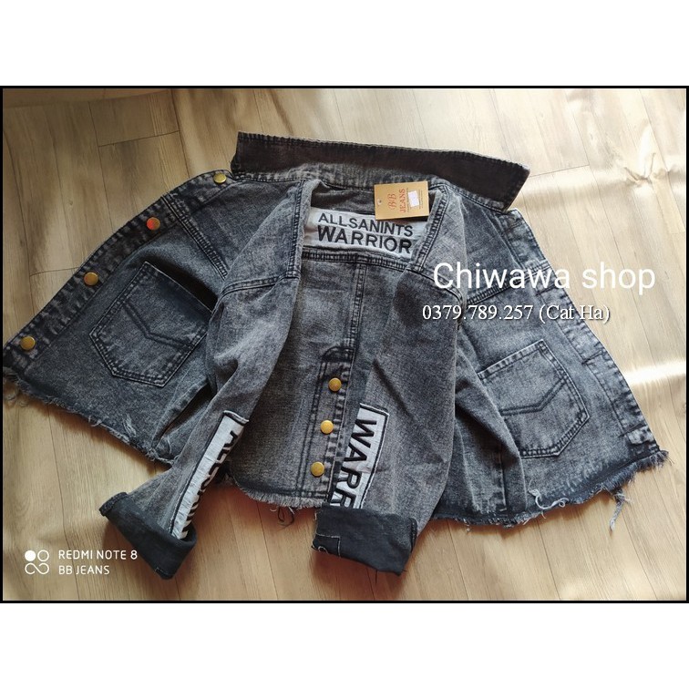 Aó khoác jean nữ xám xanh như hình form dưới 58Kg Warrior xanh BB19