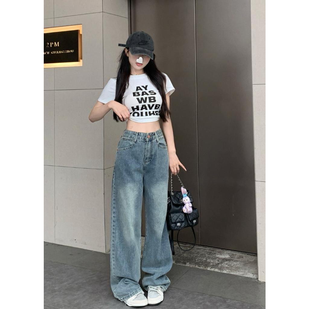 Quần Jeans Ống Rộng Lưng Cao Thời Trang Cá Tính 62973