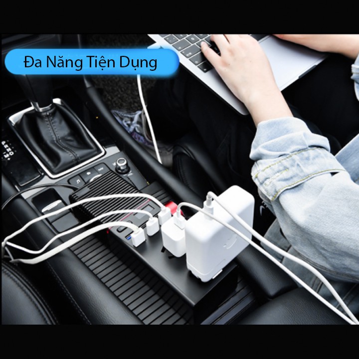 Bộ chuyển nguồn ô tô 12V 24V lên 220V hỗ trợ cổng sạc nhanh usb