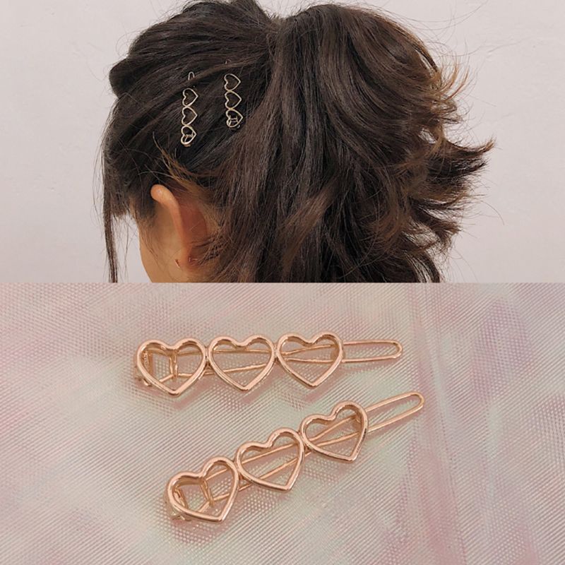 Kẹp Tóc Hình Trái Tim Ba Trái Tim Ánh Kim Phong Cách Hàn Quốc Ngọt Ngào Cho Nữ YOUYO G