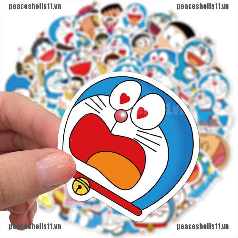 DORAEMON Bộ 50 Hình Dán Doraemon Xinh Xắn Trang Trí Xe Hơi / Xe Máy / Laptop