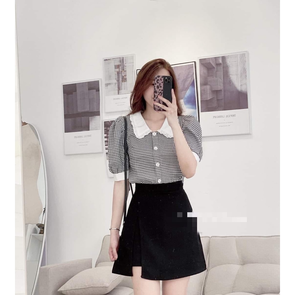 Áo sơ mi caro cổ bèo trắng (CRB)