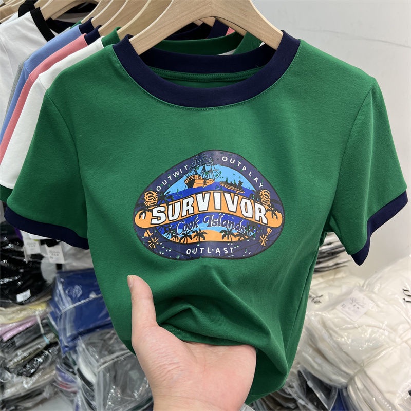 Áo thun nữ BH ngắn tay cổ tròn in hình thời trang mùa hè 2022