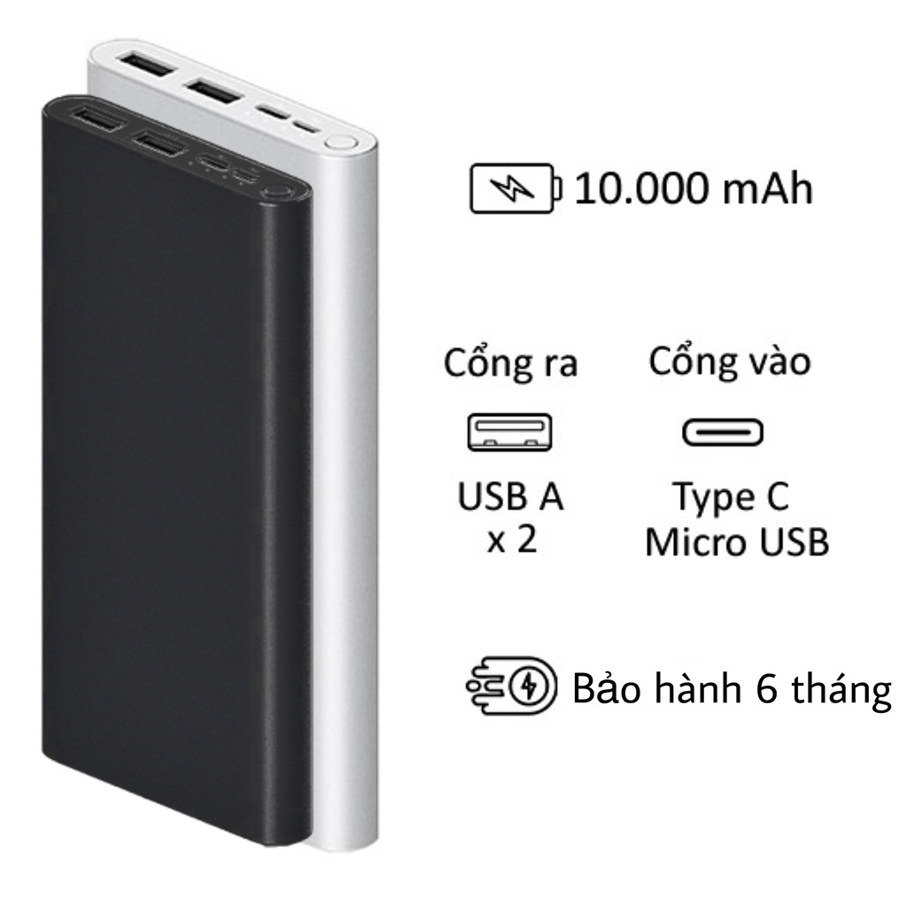 Sạc Dự Phòng Xiaomi Gen 3 Version 2018 10000 mAh 2 Cổng USB Hỗ Trợ QC 3.0 Bảo hành 6 tháng 1 đổi 1