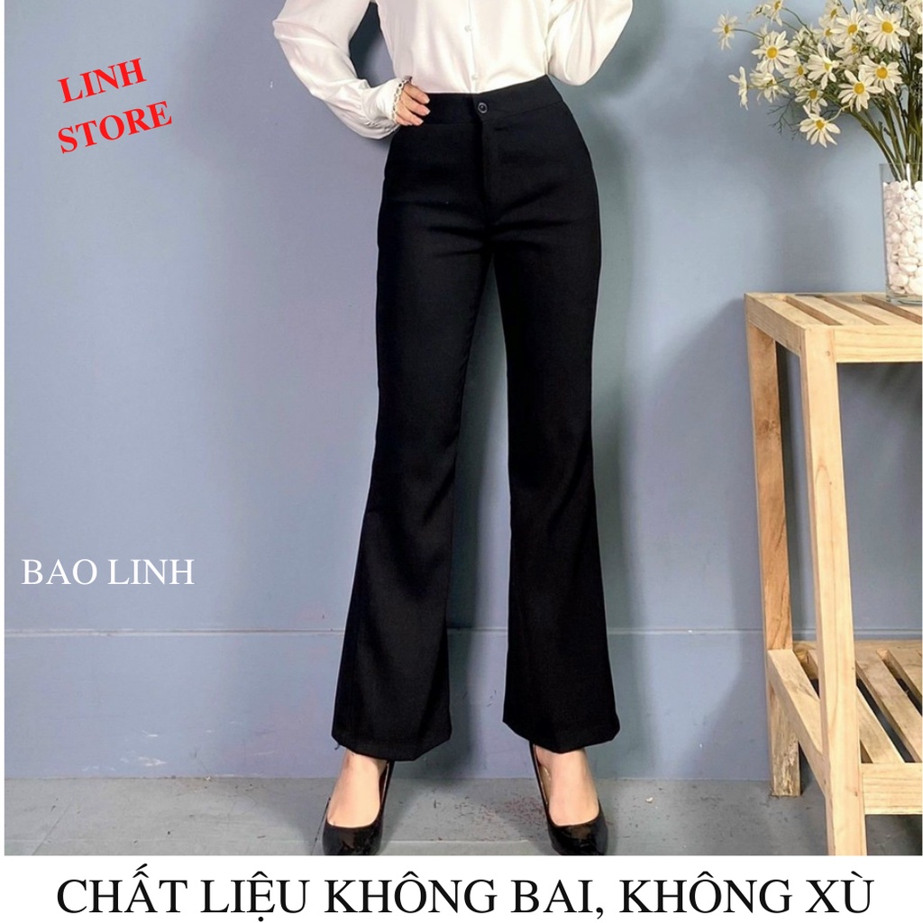 Quần Ống Loe Nữ Cạp Cao Dáng Suông Phối 2 Cúc Chất Liệu Tuyết Mưa  Cao Cấp Không Nhăn Đứng Form Dễ Phối Đồ