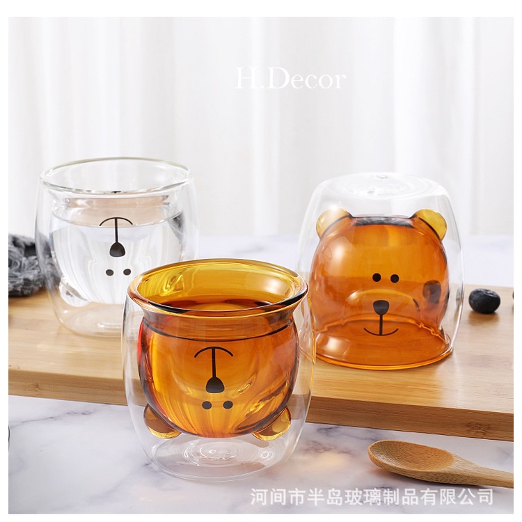 Cốc Thuỷ Tinh 2 Lớp Cách Nhiệt Hình Gấu Dễ Thương