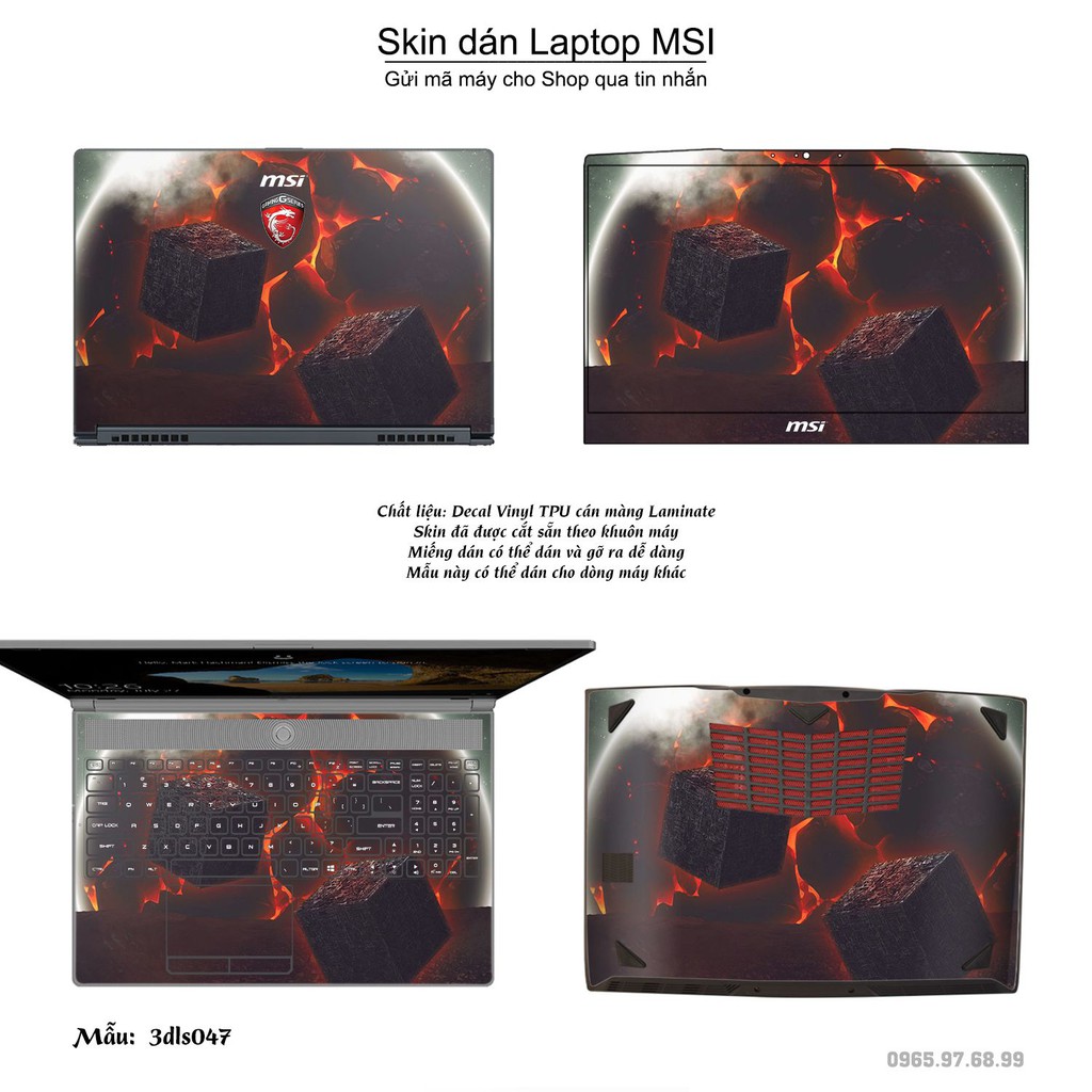 Skin dán Laptop MSI in hình 3D họa tiết (inbox mã máy cho Shop)
