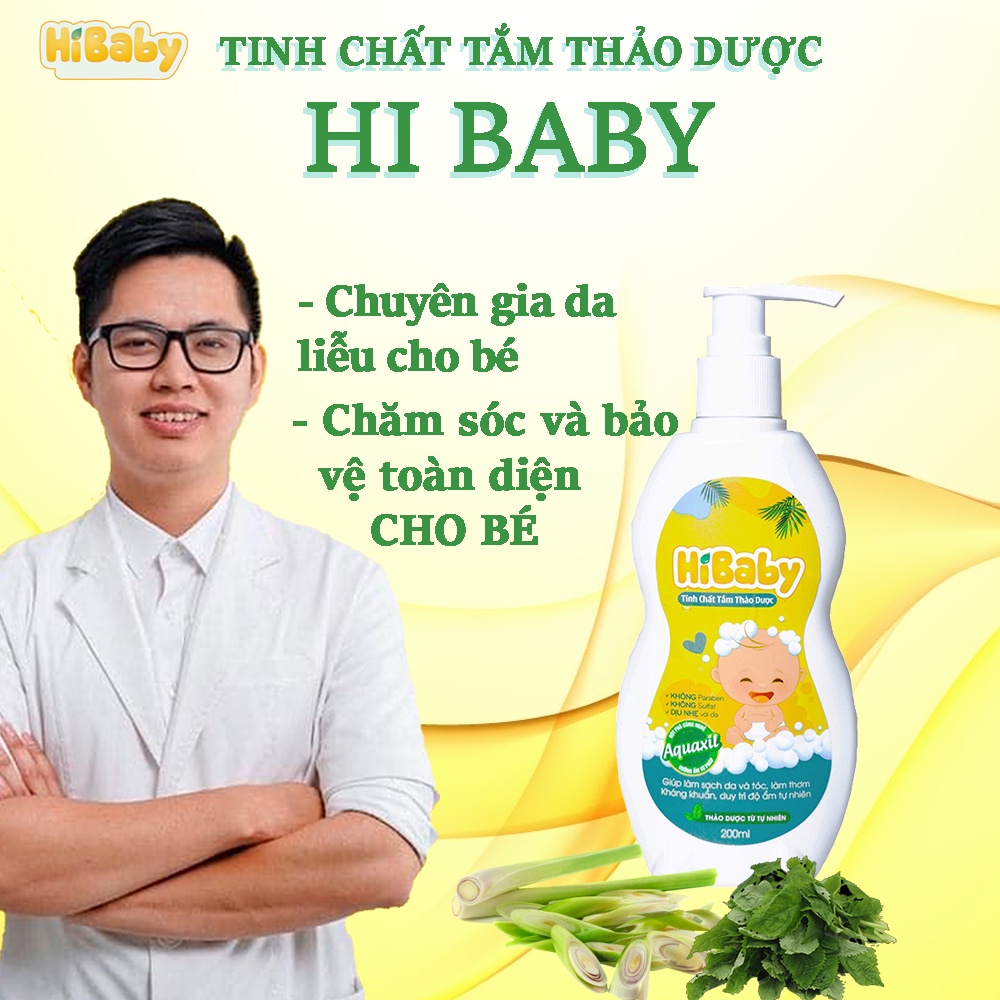 Nước tắm thảo dược trẻ em HI BABY - Giúp kháng khuẩn, đánh tan mề đay mẩn ngứa, chàm sữa, mụn nhọt, hăm tã - 200ml