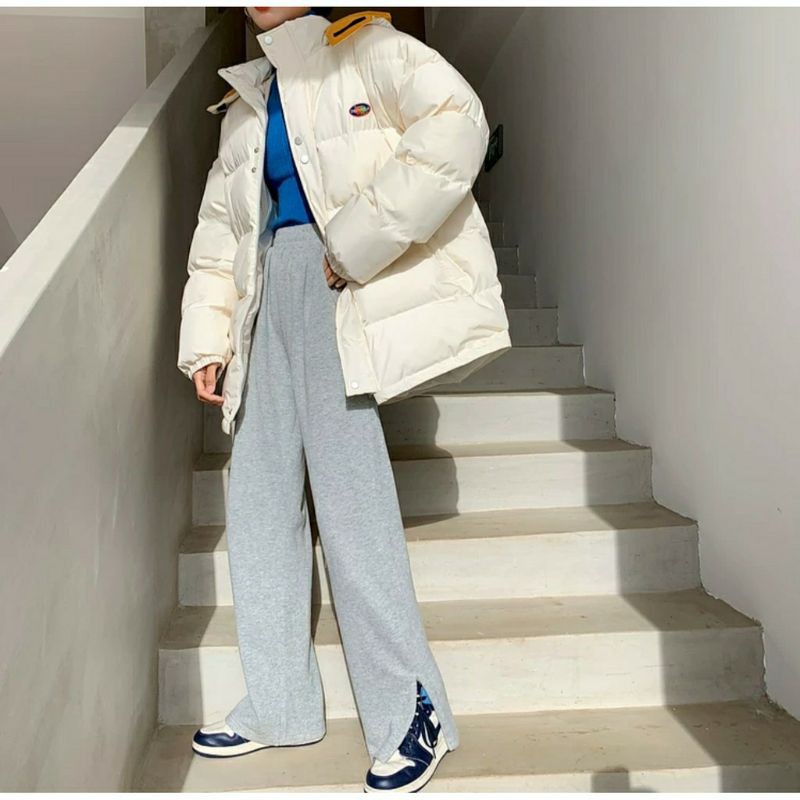 Quần Nỉ Ống Rộng Phối Dây Kéo CANI Dáng Suông Ulzzang 2 màu Đen/Xám (Ảnh thật)