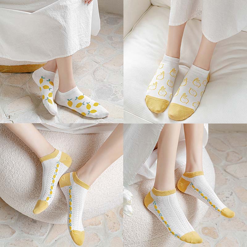 Vớ Cổ Thấp In Họa Tiết Quả Chanh Dễ Thương Phong Cách Hàn Quốc Thời Trang Cho Nữ