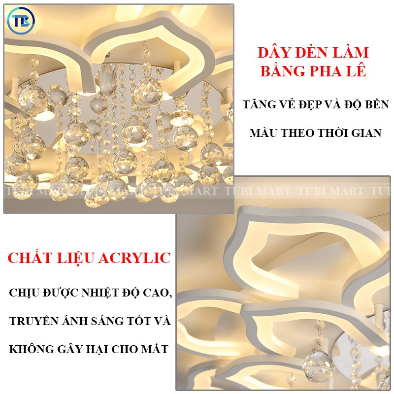 Đèn Ốp Trần Pha Lê 16 Cánh – Đèn Áp Trần Trang Trí Phòng Khách, Gồm 3 Chế Độ Ánh Sáng, Có Điều Khiển Từ Xa - TB08