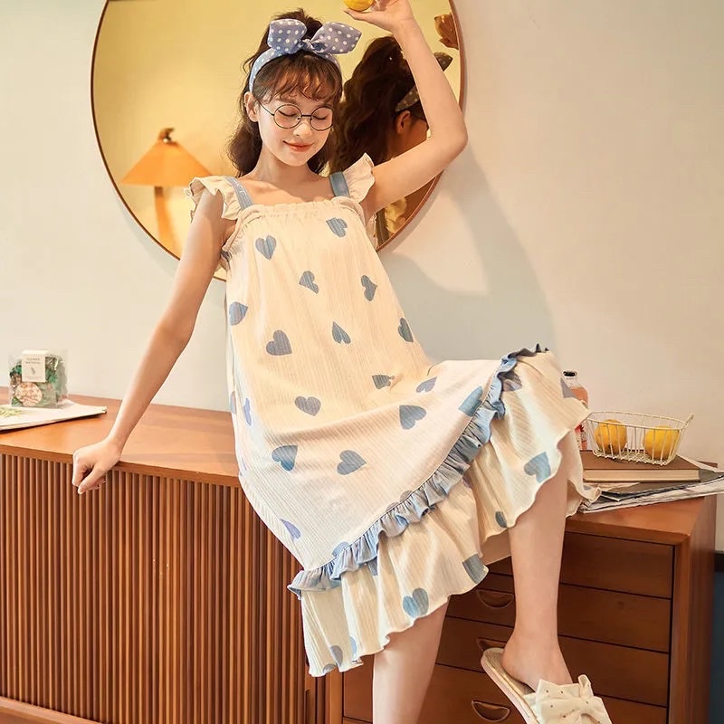 Váy ngủ hai dây họa tiết trái tim, Váy ngủ dáng xuông đuôi cá đáng yêu