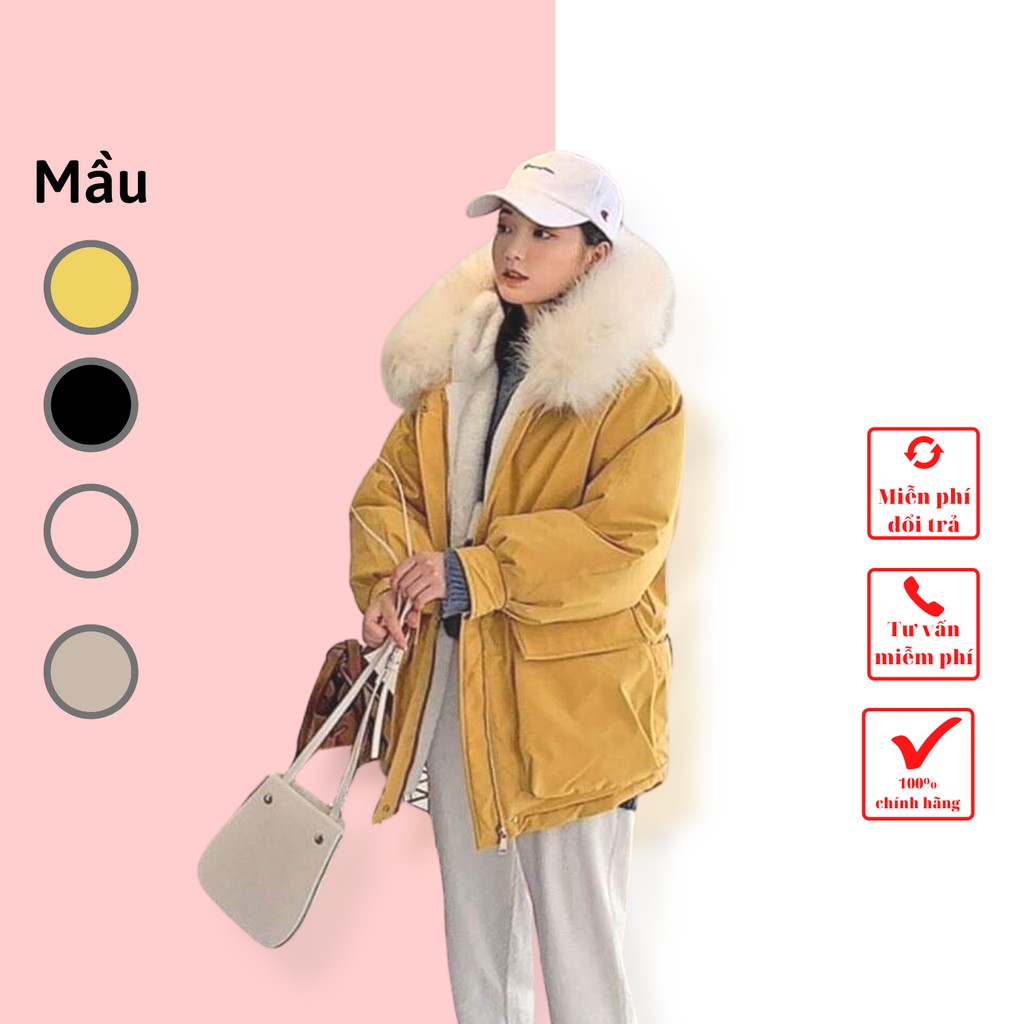 Áo khoác nữ dày phao gió kaki ấm có mũ lông hàng quốc bền giá rẻ g054