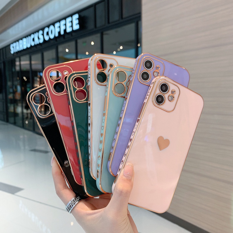 Ốp Điện Thoại Silicon Mạ Điện Họa Tiết Trái Tim Sang Trọng Cho iPhone 11 13 Pro Max 8 Plus XR XS X 12 Pro Max