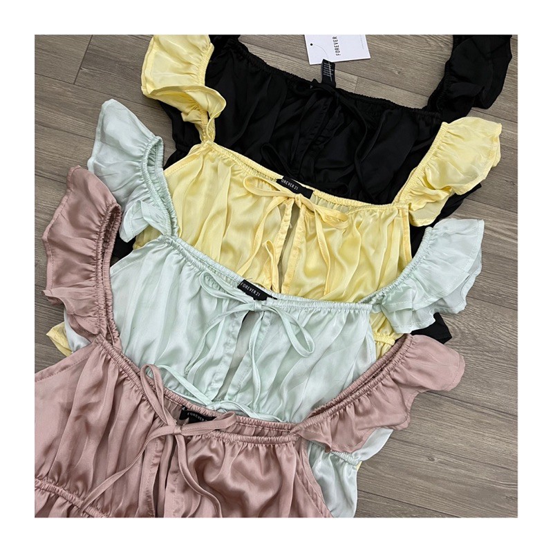 ÁO CROPTOP SATIN CỘT NƠ TAY CÁNH TIÊN F21