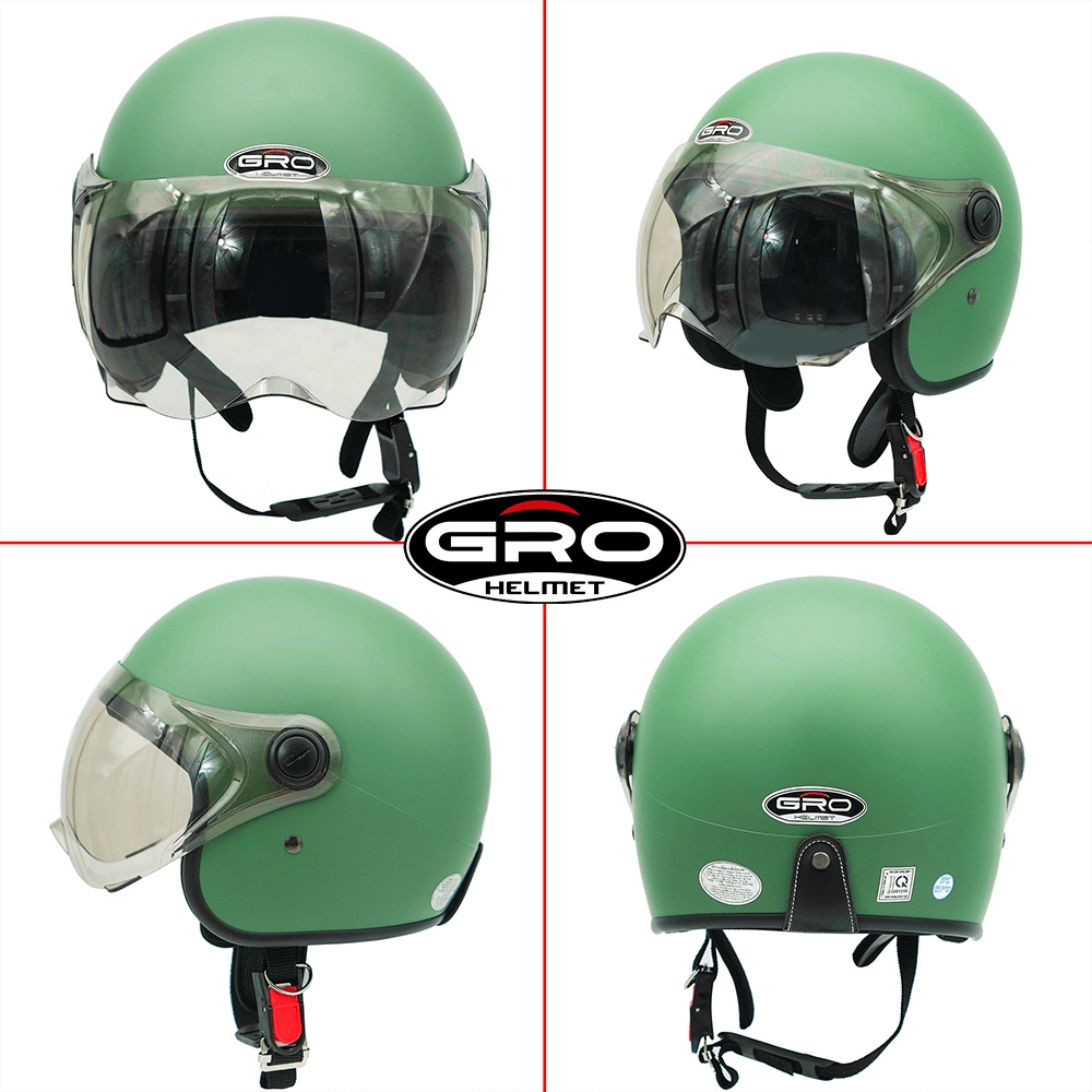 Mũ Bảo Hiểm 3/4 đầu GRO Helmet T818 có kính ngắn che nửa mặt, kiểu dáng thời trang cho nữ, khóa kim loại - Xanh Ngọc