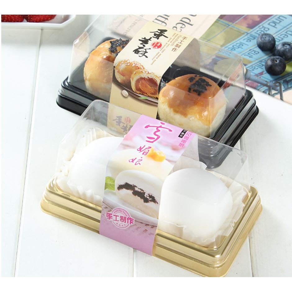 50 cái hộp 2 ngăn W060 dùng đựng bánh mochi, bánh trung thu các loại bánh không bao gồm tem dán