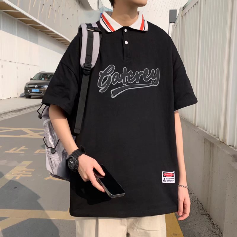 Áo Thun polo Tay Ngắn Có Cổ Thêu Chữ size M-3XL Phong Cách Hip Hop Cho Nam