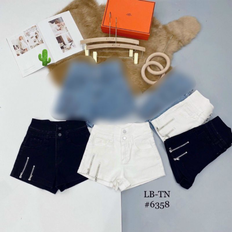 Quần shorts kaki lưng cao phối zip kéo 2 bên đùi bao chảnh