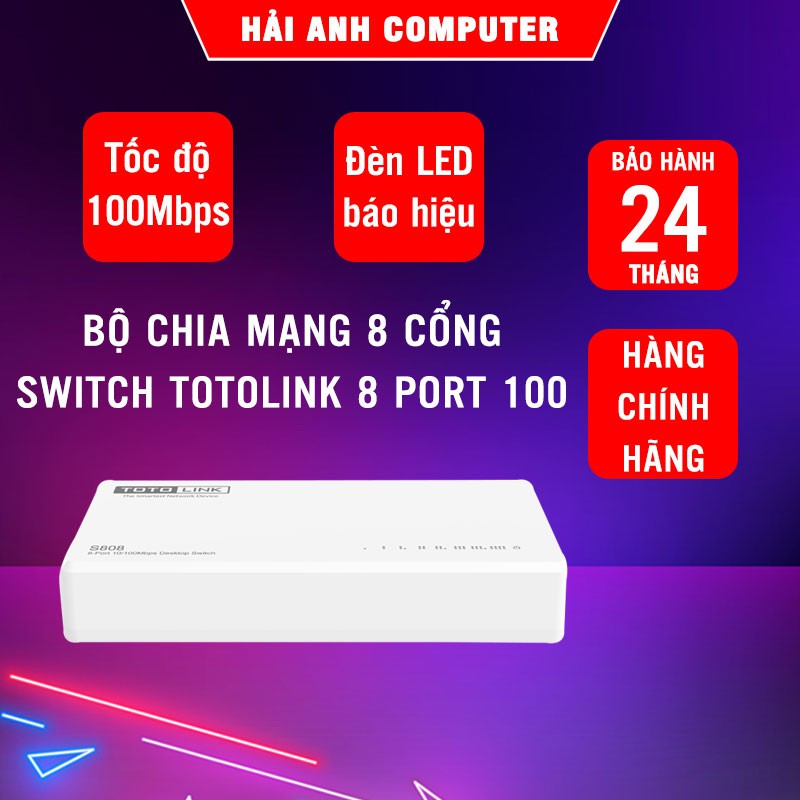 Bộ chia mạng 8 cổng Switch Toto-Link 8 port 100 | Tốc độ 100Mbps - Đèn LED báo hiệu - Hàng chính hãng