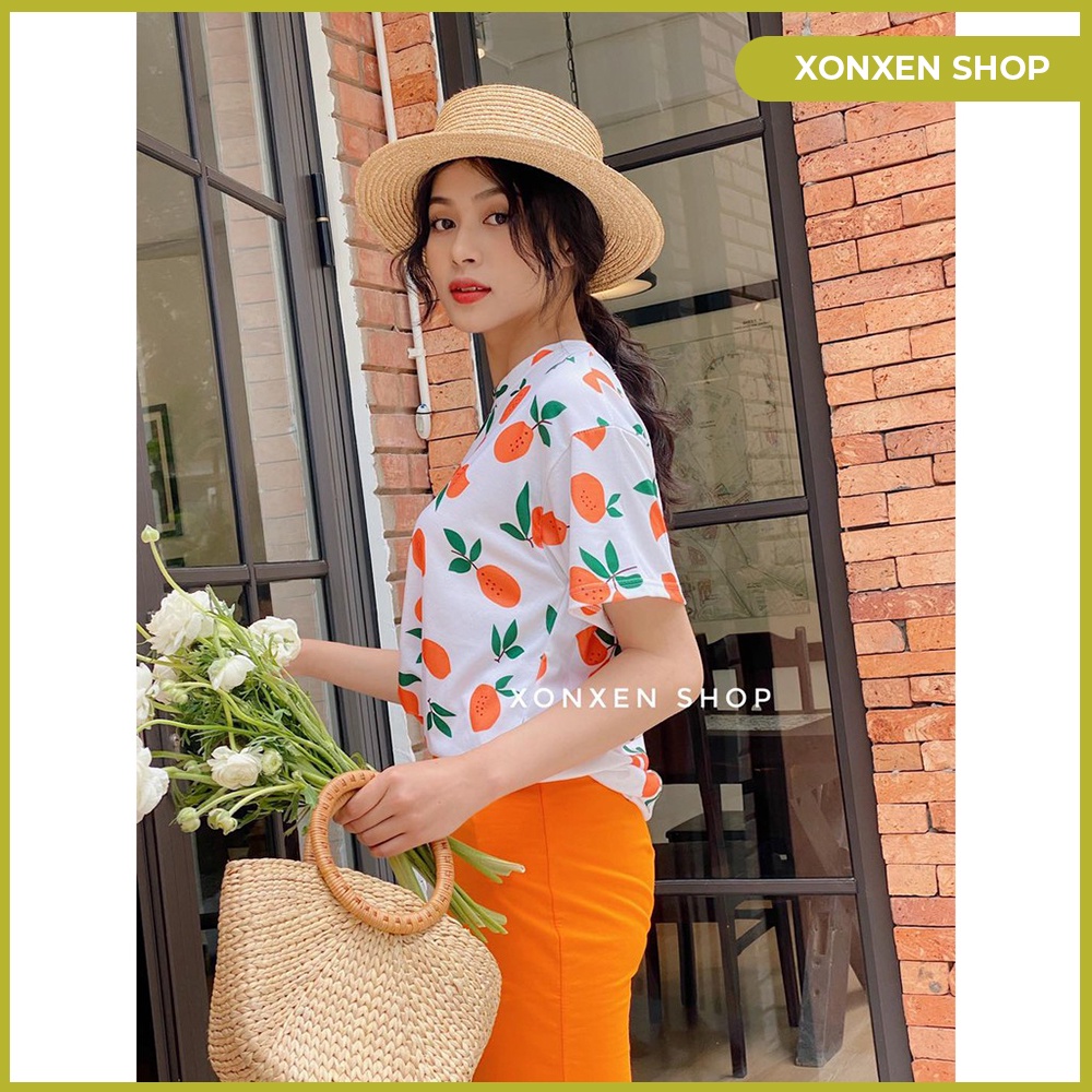 Set Váy Áo thun Chân Váy Thun ôm, Set váy Họa Tiết Trái Cam Cute mã 22 , hàng có sẵn