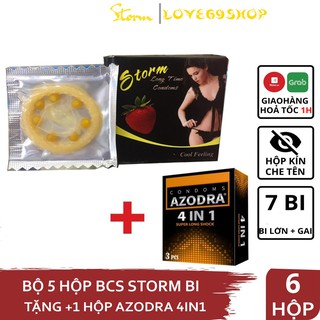 Bao cao su Gai Đôn bi 7 bi lớn Storm Hộp 1C gai kéo dài thời gian Tặng Bcs gai Azodra