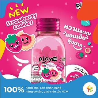 Kẹo Play more Vị Dâu Tây hình bánh quy nội địa Thái Lan mẫu mới nhất 2021