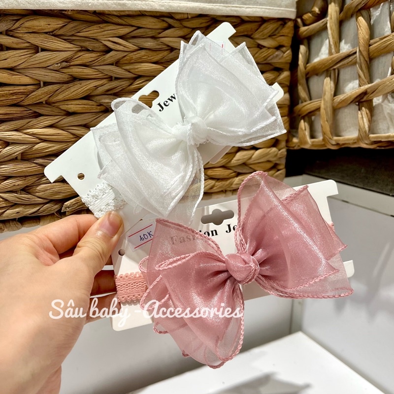 Băng đô turban nơ voan handmade bản to cho bé