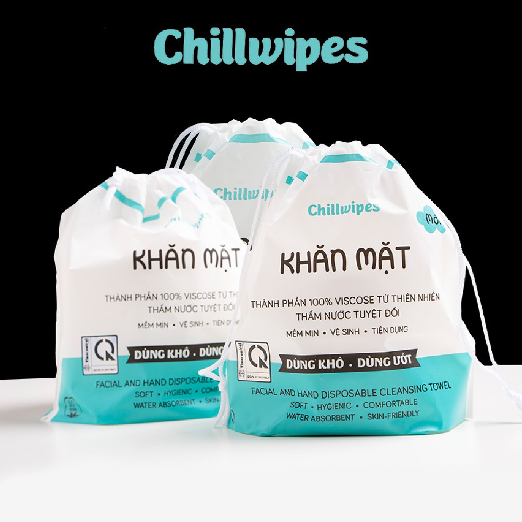 Khăn mặt khô Chillwipes dùng 1 lần lau khô, lau ướt+ TẶNG kèm khăn mặt nén dạng viên kẹo - Giấy lau mặt dùng một lần
