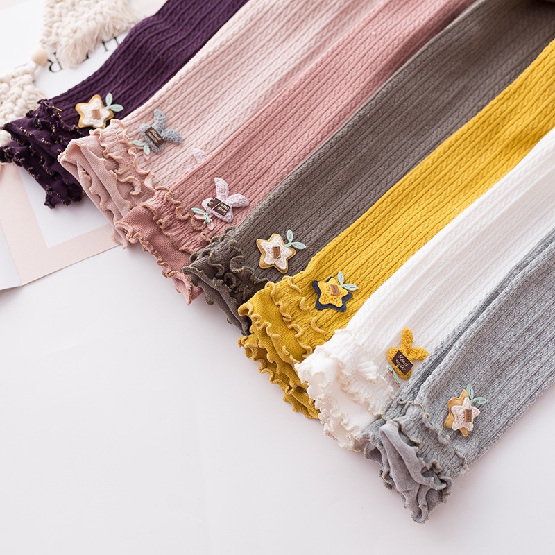 Quần Legging Phối Ren Hình Thỏ Dễ Thương Cho Bé Gái 0-8 Tuổi