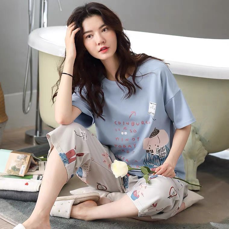 Bộ đồ ngủ tay ngắn chất liệu cotton phong cách công chúa thời trang mùa xuân cho nữ