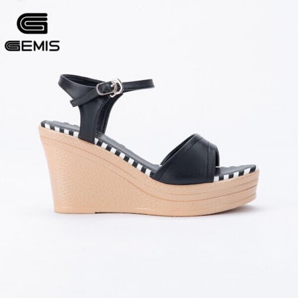 Giày sandal đế xuồng 9cm GEMIS – GM00269 Trắng/Đen/Kem