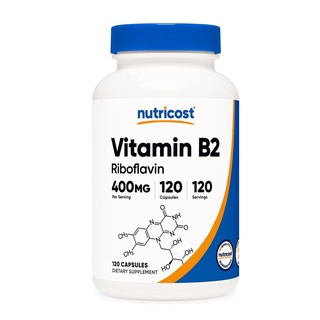 Nutricost Viên uống bổ sung vitamin B2 Riboflavin 400mg cung cấp năng lượng, giảm mệt mỏi 120 viên