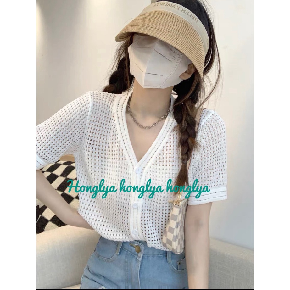 Áo len lưới cộc tay nhiều màu phong cách ullzzang