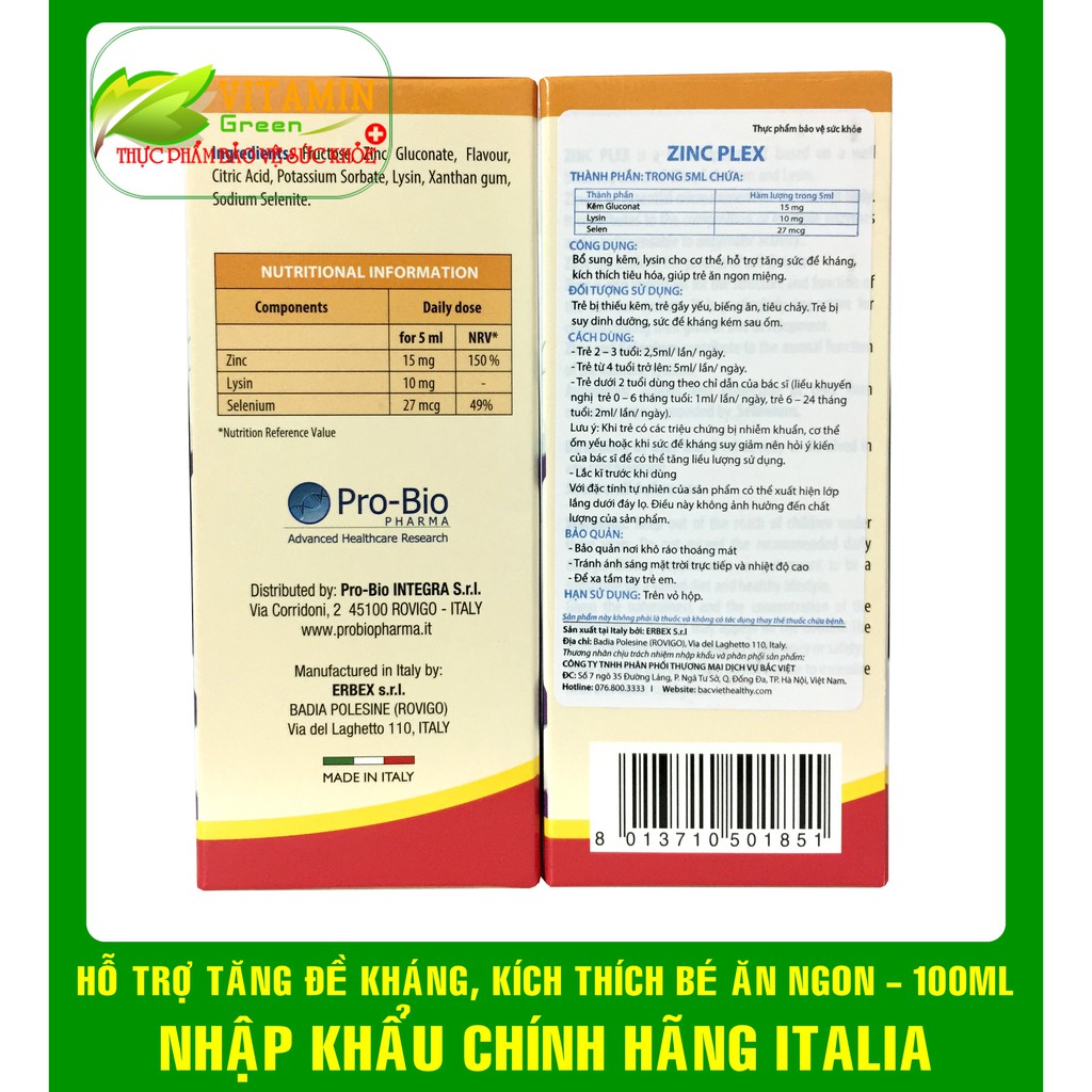 ZINC PLEX BỔ XUNG KẼM, LYSIN, SELEN GIÚP BÉ TĂNG ĐỀ KHÁNG, KÍCH THÍCH ĂN NGON 100ML | NHẬP KHẨU CHÍNH HÃNG ITALIA