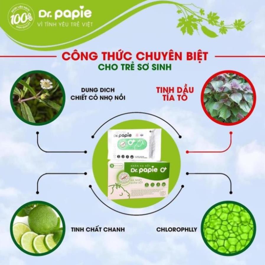 Khăn lau hạ sốt Dr Papiel hộp 25 tờ, thành phần thảo dược hạ sốt cho bé an toàn