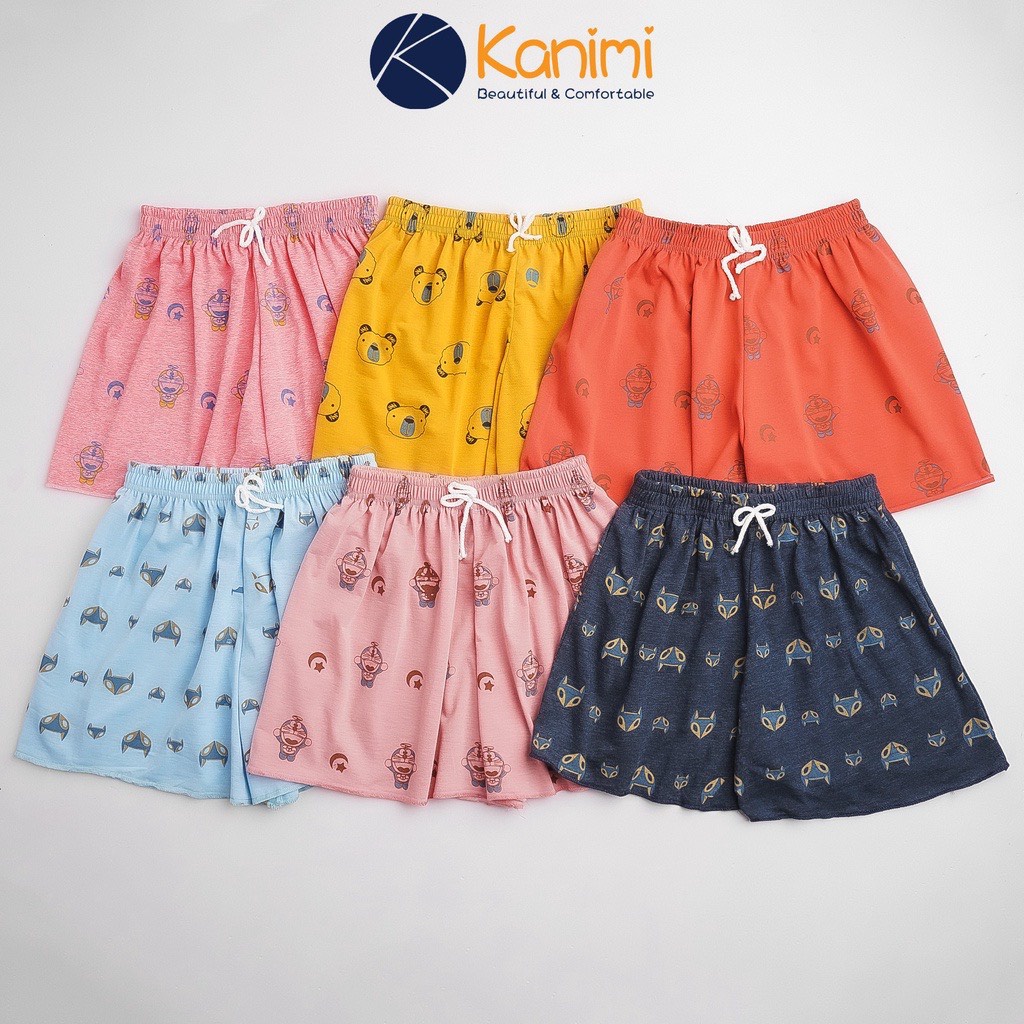 Quần đùi mặc nhà nữ phom to 40-65kg, chất đẹp 100% cotton, cạp chun mềm, họa tiết hoạt hình siêu xinh