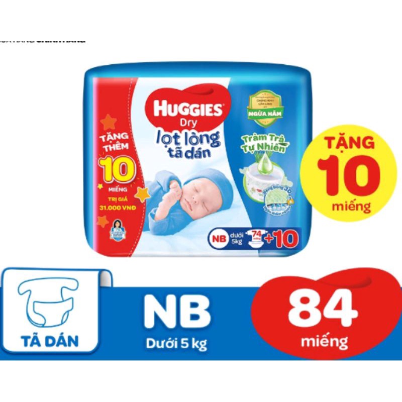 Tã dán Huggies NB58+2/ NB74/ S56/ S88 mẫu mới