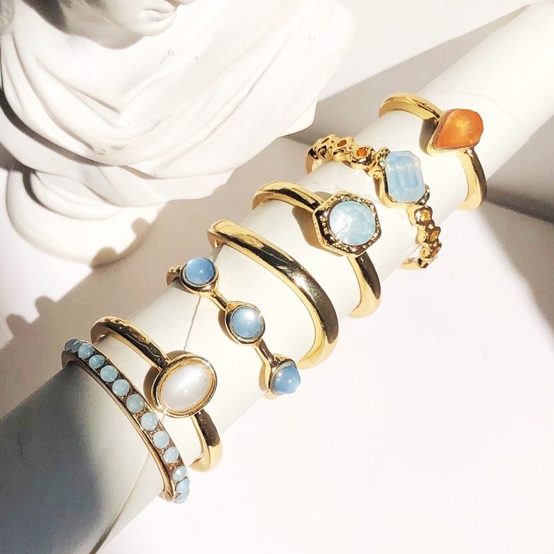 Set 7 nhẫn đeo tay kim loại đính đá thời trang cho nữ