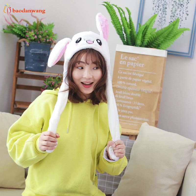 Mũ tai thỏ bóp hơi dễ thương/Cute Bunny Plush Hat Funny Playtoy Ear Up Down Rabbit Gift Toy for Kids Girls Girlfriend